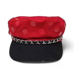 Disney Minnie Mouse Cap Youth Polka Dot Pageboy Chain Strap Hat Size Youth 58cm